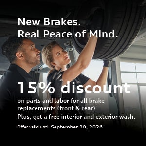 Audi St-Laurent promotion: 15% off brake parts and labor.